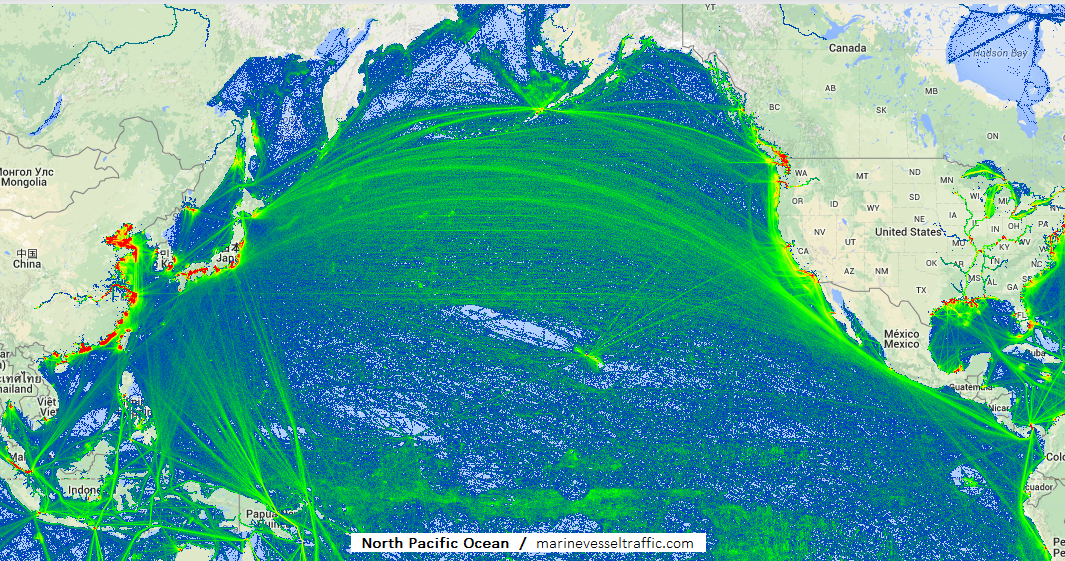 Live Marine Traffic, Density Map and Current Position of ships in NORTH PACIFIC OCEAN